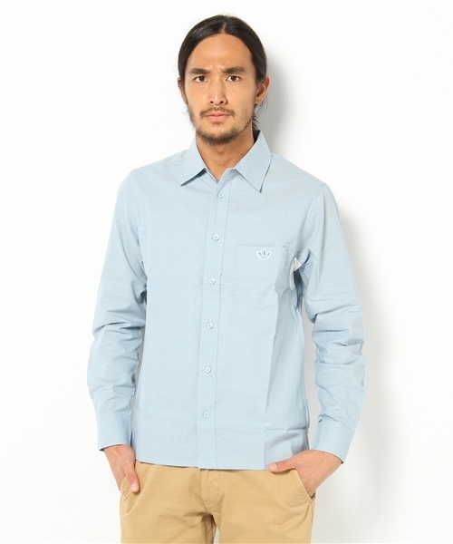 adidas Originals（アディダスオリジナルス）の「アディダス オリジナルス 白シャツ <adidas L/S SHIRTS>（シャツ/ブラウス・メンズ・ホワイト/ブルー・SMALL/MEDIUM/LARGE/X-LARGE）」の2枚目の写真