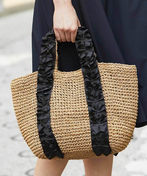 12Twelve Agenda（トゥエルブ　アジェンダ）の「フリルハンドルペーパートートバッグ（トートバッグ・レディース・ネイビー/グレー/キャメル/ベージュ・FREE）」の4枚目の写真