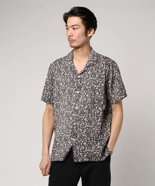 HOUSTON(ヒューストン)の「【HOUSTON】PRINT OPEN COLLAR SHIRT(シャツ/ブラウス・メンズ・ベージュ/ネイビー・MEDIUM/LARGE/X-LARGE)」の1枚目の写真