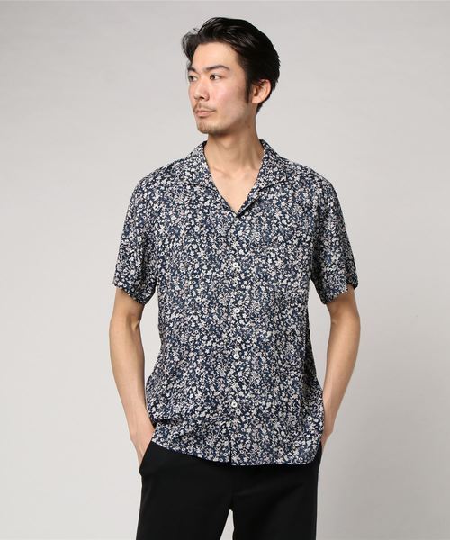 HOUSTON(ヒューストン)の「【HOUSTON】PRINT OPEN COLLAR SHIRT(シャツ/ブラウス・メンズ・ベージュ/ネイビー・MEDIUM/LARGE/X-LARGE)」の2枚目の写真