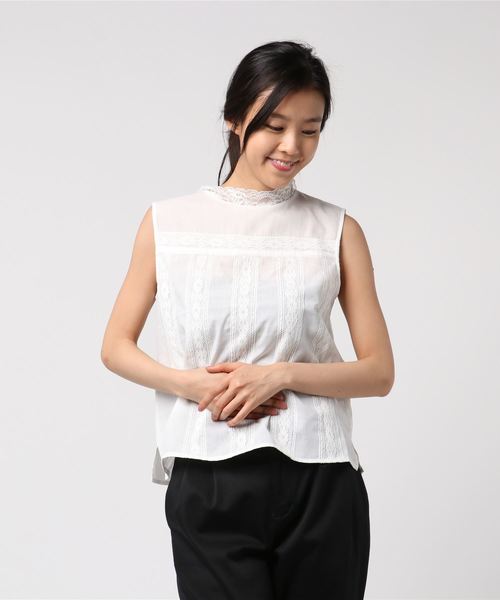 N.(N. Natural Beauty Basic)(エヌエヌナチュラルビューティーベーシック)の「ハイネックコットンレースブラウス(シャツ/ブラウス・レディース・ブラック/ホワイト・MEDIUM)」の5枚目の写真