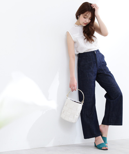 N.(N. Natural Beauty Basic)(エヌエヌナチュラルビューティーベーシック)の「ハイネックコットンレースブラウス(シャツ/ブラウス・レディース・ブラック/ホワイト・MEDIUM)」の6枚目の写真