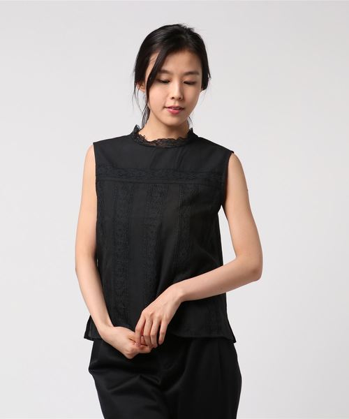 N.(N. Natural Beauty Basic)(エヌエヌナチュラルビューティーベーシック)の「ハイネックコットンレースブラウス(シャツ/ブラウス・レディース・ブラック/ホワイト・MEDIUM)」の9枚目の写真