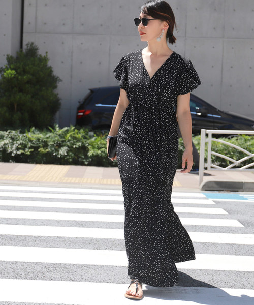 【大人コーデ＊】CHANEL ドレス ワンピース ドット柄 CCロゴ ドット柄カシュクールマキシ丈ワンピース（ワンピース）｜coca