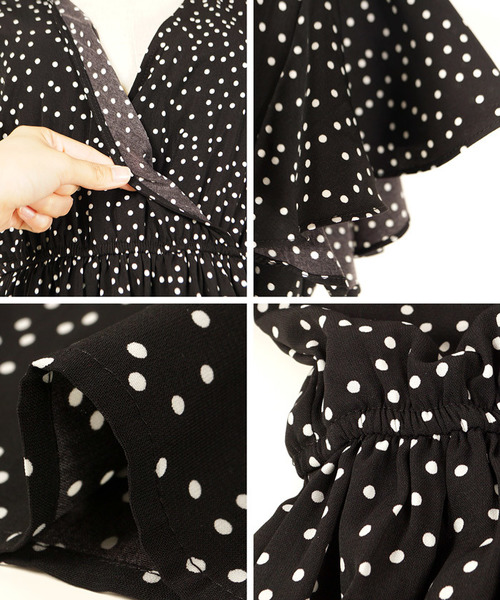 ドット柄カシュクールマキシ丈ワンピース（ワンピース）｜coca（coca