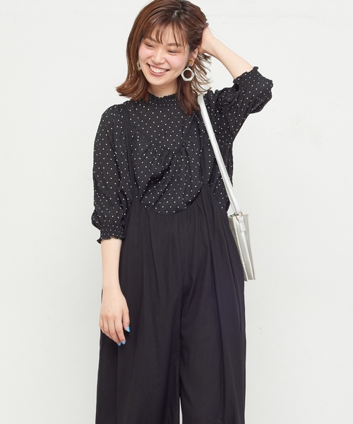 natural couture（ナチュラルクチュール）の「ギャザー×後ろレースアップサロペ（ワンピース・レディース・ブラック/ベージュ/レンガ・FREE）」の6枚目の写真