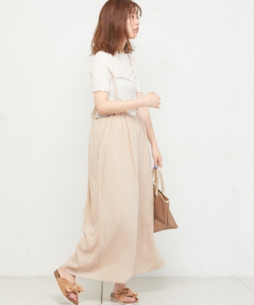 natural couture（ナチュラルクチュール）の「ギャザー×後ろレースアップサロペ（ワンピース・レディース・ブラック/ベージュ/レンガ・FREE）」の7枚目の写真