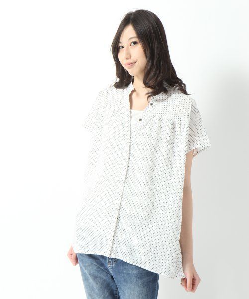 GLOBAL WORK(グローバルワーク)の「【GLOBAL WORK】ギャザープリントブラウス/半袖(シャツ/ブラウス・レディース・ブルー/イエロー/その他/グリーン/グリーン系その他/パープル系その他/イエロー系その他/ホワイト系その他/ネイビー/パープル/グレー/ピンク/ホワイト・MEDIUM/LARGE)」の2枚目の写真