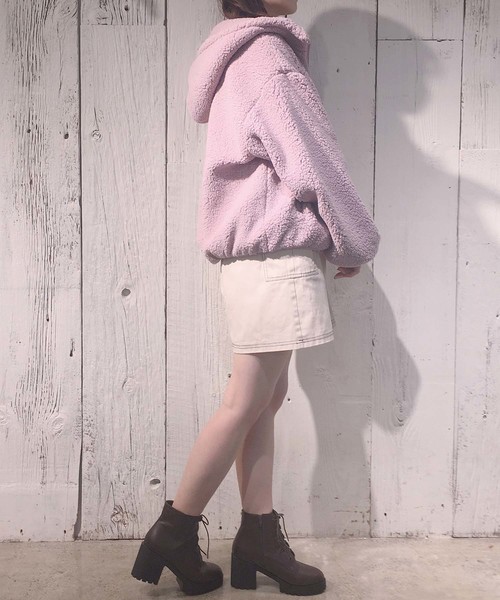 one after another NICE CLAUP（ワンアフターアナザーナイスクラップ）の「もこもこボアブルゾン（ブルゾン・レディース・アイボリー/ライトグレー/ベージュ/ラベンダー・FREE）」の20枚目の写真