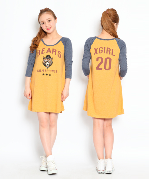 X-girl（エックスガール）の「BEARS B/B TEE DRESS（ワンピース・レディース・ホワイト/ブラウン/ピンク/ブルー/ネイビー・1/2）」の3枚目の写真
