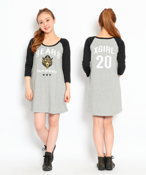 X-girl（エックスガール）の「BEARS B/B TEE DRESS（ワンピース・レディース・ホワイト/ブラウン/ピンク/ブルー/ネイビー・1/2）」の2枚目の写真