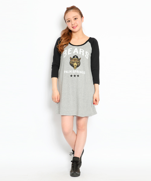 X-girl（エックスガール）の「BEARS B/B TEE DRESS（ワンピース・レディース・ホワイト/ブラウン/ピンク/ブルー/ネイビー・1/2）」の6枚目の写真