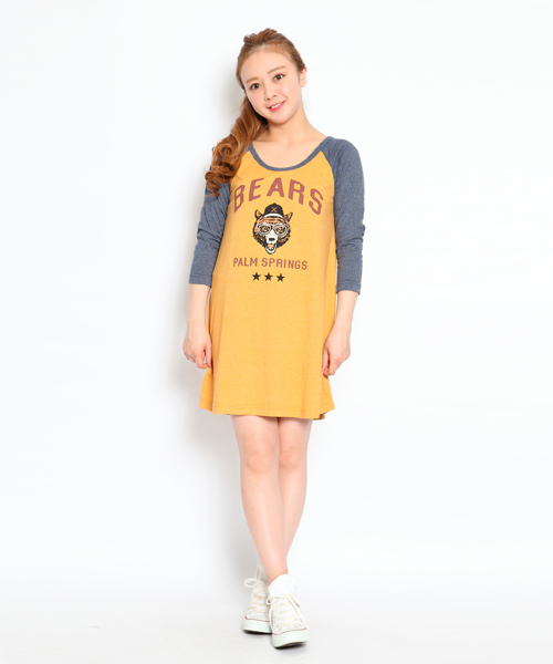 X-girl（エックスガール）の「BEARS B/B TEE DRESS（ワンピース・レディース・ホワイト/ブラウン/ピンク/ブルー/ネイビー・1/2）」の7枚目の写真