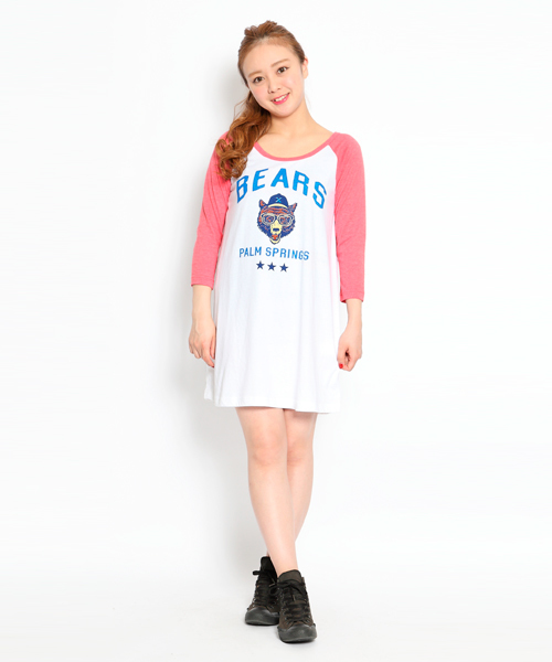 X-girl（エックスガール）の「BEARS B/B TEE DRESS（ワンピース・レディース・ホワイト/ブラウン/ピンク/ブルー/ネイビー・1/2）」の9枚目の写真