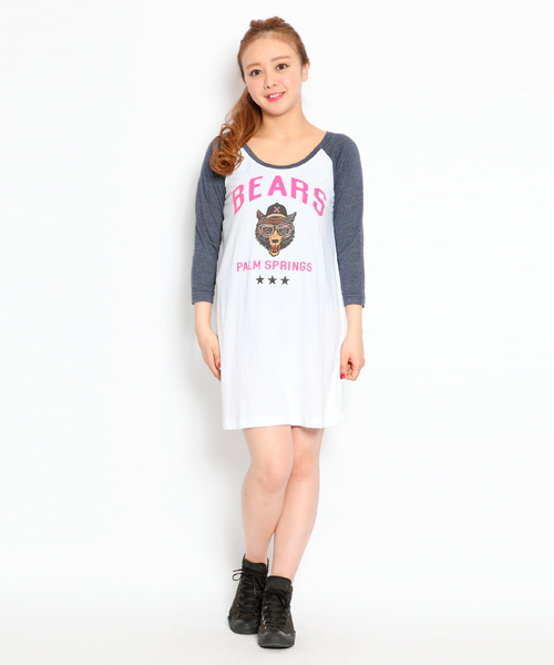 X-girl（エックスガール）の「BEARS B/B TEE DRESS（ワンピース・レディース・ホワイト/ブラウン/ピンク/ブルー/ネイビー・1/2）」の10枚目の写真