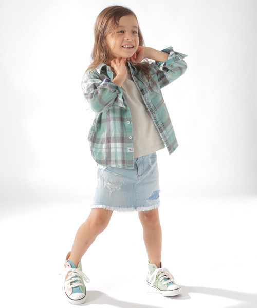 BAYFLOW（ベイフロー）の「[KIDS]デニムリペアスカート（デニムスカート・キッズ・ライトブルー/ロイヤルブルー・X-LARGE/SMALL/MEDIUM/LARGE/XX-LARGE）」の21枚目の写真