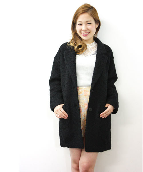 Chico（チコ）の「ツイードビッグカラーコート（その他アウター・レディース・ブラック/キャメル/ライトブルー・FREE）」の2枚目の写真