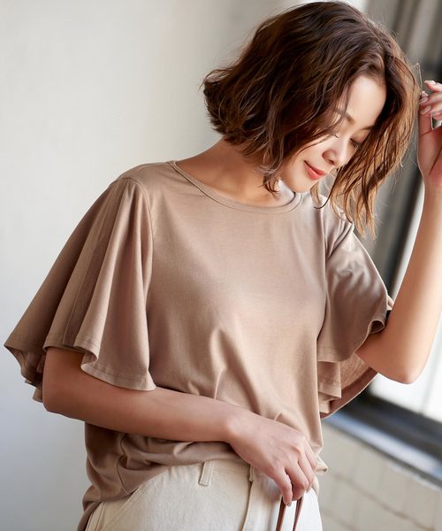 KOBE LETTUCE（コウベレタス）の「スリットフレアケープスリーブカットソートップス（Tシャツ/カットソー・レディース・ブラック/ベージュ/ブルー/パープル系その他・FREE）」の7枚目の写真