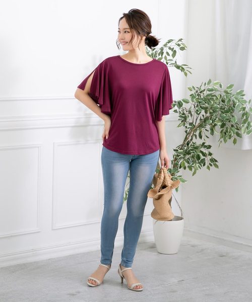 KOBE LETTUCE（コウベレタス）の「スリットフレアケープスリーブカットソートップス（Tシャツ/カットソー・レディース・ブラック/ベージュ/ブルー/パープル系その他・FREE）」の9枚目の写真