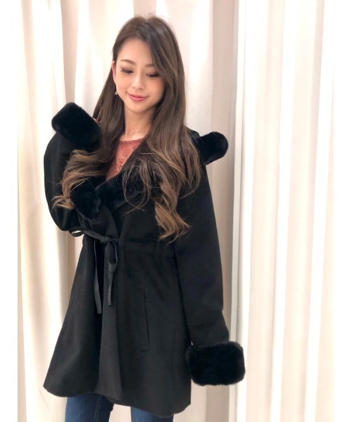 CECIL MCBEE 本毛皮ラビットロングコートM｜ファッション