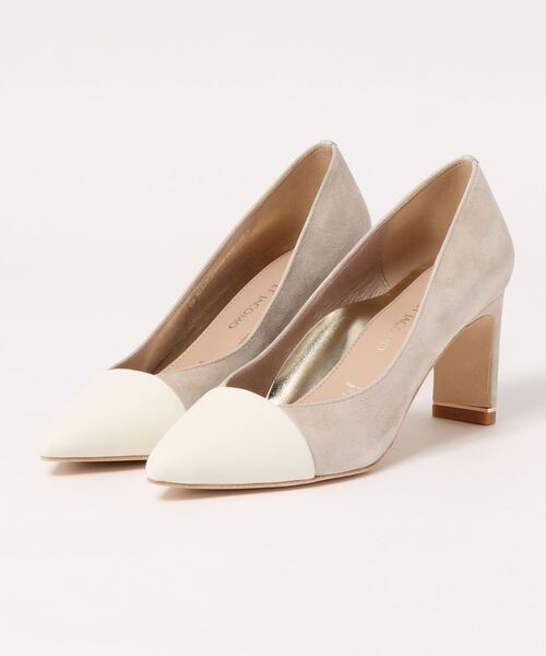 Mode et Jacomo(モードエジャコモ)の「【美人百花9月号掲載】異素材コンビポインテッドトゥパンプス(パンプス・レディース・ダークベージュ/ヘザーチャコール/ライトブルーグレー/ブラック系その他/その他2/ブラック/ベージュ系その他/ストーン・22.5cm/23cm/23.5cm/24cm/24.5cm)」の2枚目の写真