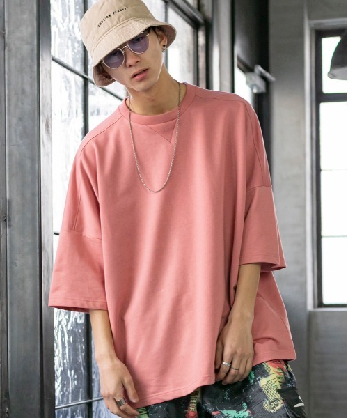 Beno（ビーノ）の「TCミニ裏毛 / ドロップショルダー ルーズ シルエット Tシャツ（Tシャツ/カットソー・メンズ・パープル/ブラック/サックスブルー/ホワイト/ピンク/ベージュ・FREE）」の6枚目の写真