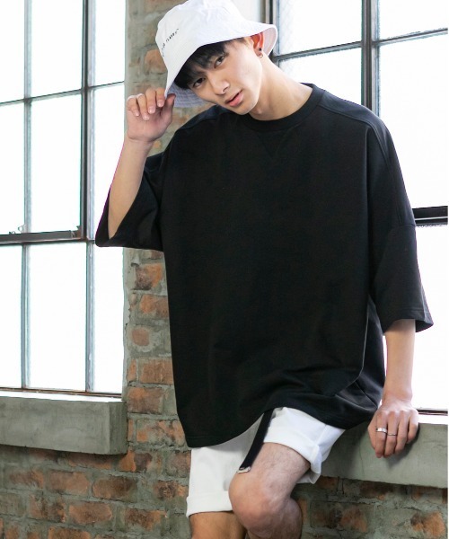 Beno（ビーノ）の「TCミニ裏毛 / ドロップショルダー ルーズ シルエット Tシャツ（Tシャツ/カットソー・メンズ・パープル/ブラック/サックスブルー/ホワイト/ピンク/ベージュ・FREE）」の3枚目の写真