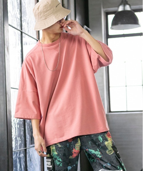 Beno（ビーノ）の「TCミニ裏毛 / ドロップショルダー ルーズ シルエット Tシャツ（Tシャツ/カットソー・メンズ・パープル/ブラック/サックスブルー/ホワイト/ピンク/ベージュ・FREE）」の7枚目の写真