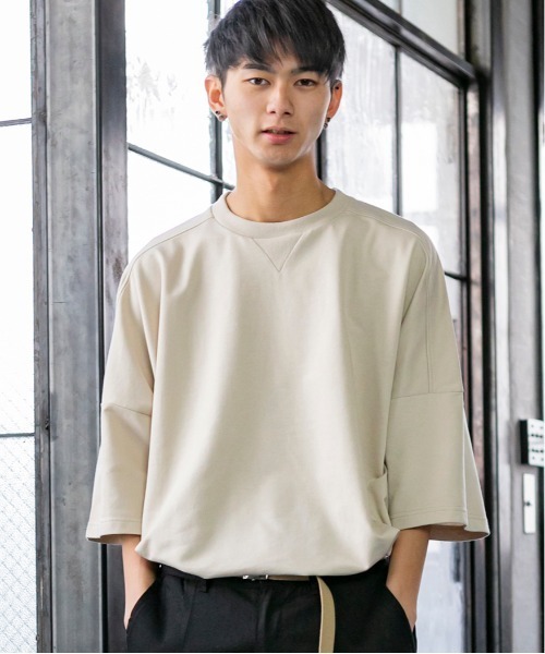 Beno（ビーノ）の「TCミニ裏毛 / ドロップショルダー ルーズ シルエット Tシャツ（Tシャツ/カットソー・メンズ・パープル/ブラック/サックスブルー/ホワイト/ピンク/ベージュ・FREE）」の12枚目の写真