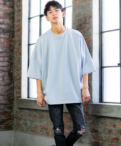 Beno（ビーノ）の「TCミニ裏毛 / ドロップショルダー ルーズ シルエット Tシャツ（Tシャツ/カットソー・メンズ・パープル/ブラック/サックスブルー/ホワイト/ピンク/ベージュ・FREE）」の15枚目の写真