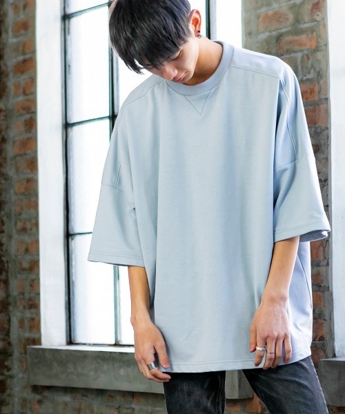 Beno（ビーノ）の「TCミニ裏毛 / ドロップショルダー ルーズ シルエット Tシャツ（Tシャツ/カットソー・メンズ・パープル/ブラック/サックスブルー/ホワイト/ピンク/ベージュ・FREE）」の16枚目の写真