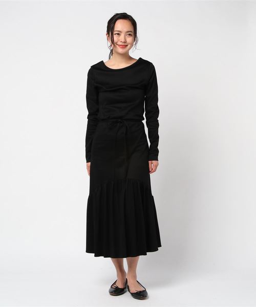 ESTNATION（エストネーション）の「ESTNATION / スムースティアードジャージーワンピース（ワンピース・レディース・ブラック/カーキ・38）」の7枚目の写真