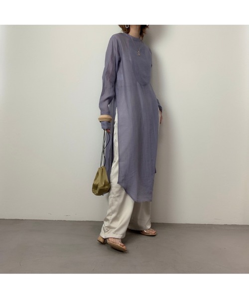 CFT.（シフト）の「CFT.Sheer slit long SH (シアースリットロングシャツ)（シャツ/ブラウス・レディース・アイボリー/ライトグレー/ミント/ライトパープル・FREE）」の10枚目の写真