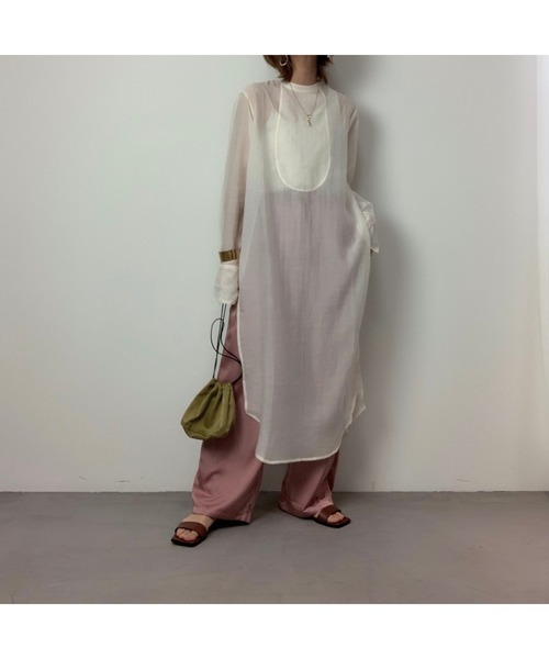 CFT.（シフト）の「CFT.Sheer slit long SH (シアースリットロングシャツ)（シャツ/ブラウス・レディース・アイボリー/ライトグレー/ミント/ライトパープル・FREE）」の20枚目の写真