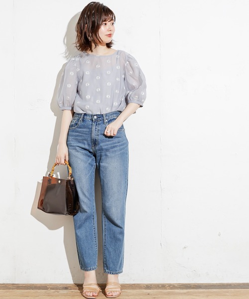 natural couture（ナチュラルクチュール）の「【WEB限定カラー有り】シアーマーガレット刺繍インナー付きブラウス（シャツ/ブラウス・レディース・モカ/ベージュ/サックスブルー/オレンジ/グリーン・FREE）」の14枚目の写真