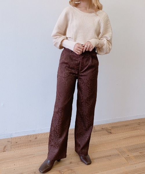 VANNIE U（ヴァニーユー）の「ツヤっぽジャガードパンツ（その他パンツ・レディース・ブルー/ブラウン/ベージュ・FREE/SMALL）」の5枚目の写真