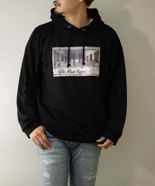 STYLEBLOCK（スタイルブロック）の「裏毛アートプリントビッグシルエットプルオーバー（パーカー・メンズ・ブラック系その他/ベージュ系その他/ホワイト系その他2/ベージュ/ホワイト/ブラック/ブラウン/ブラック系その他2/ホワイト系その他・M/LL/L）」の4枚目の写真