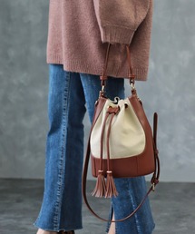 GUSCIO | ファッションインフルエンサー yoko さんコラボモデル【グッシオベーシック】 ２WAY巾着バッグ　エコレザー×キャンバス(ショルダーバッグ)