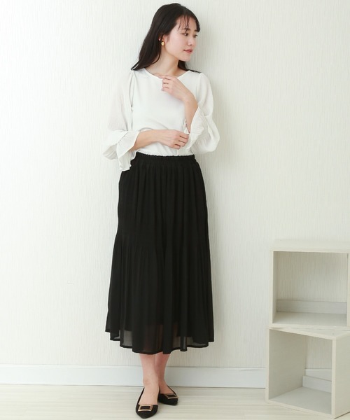 libelle more（リベル モア）の「シフォンジョーゼット　マジョリカプリーツスカート（スカート・レディース・ブルー/ブラック/ピンク/モカ/グレイッシュベージュ・L/M）」の6枚目の写真