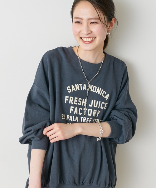 CIAOPANIC TYPY（チャオパニックティピー）の「麻混裏毛ボリュームプリントスウェット（スウェット・レディース・インディゴブルー/オレンジ/チャコールグレー/ホワイト・ONE SIZE）」の2枚目の写真