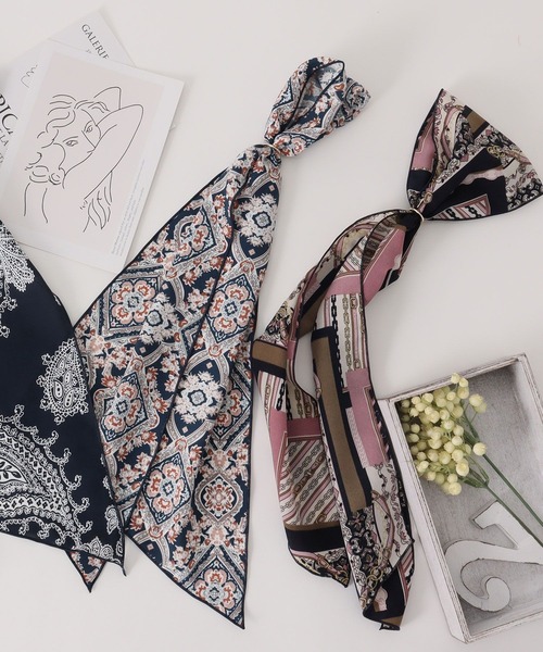 Honeys（ハニーズ）の「リング付スカーフ（バンダナ/スカーフ・レディース・ブルー系その他/ホワイト×ブラック/ブルー系その他2/チャコールグレー×ブラック・FREE）」の10枚目の写真