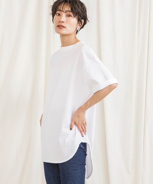 CIENA（シエナ）の「USAコットンラウンドヘムサイドスリットTee（Tシャツ/カットソー・レディース・ホワイト・FREE）」の4枚目の写真