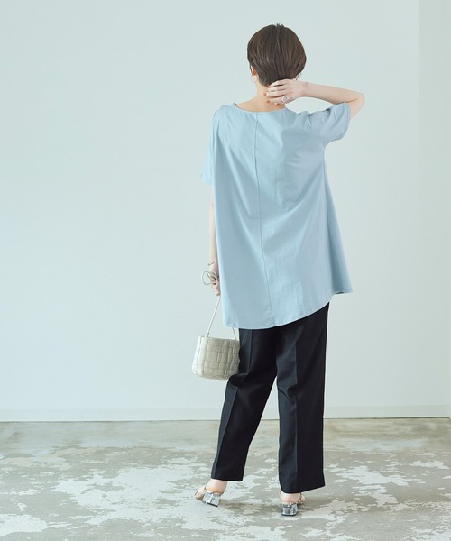 リネンライクセンタープレスセミワイドパンツ