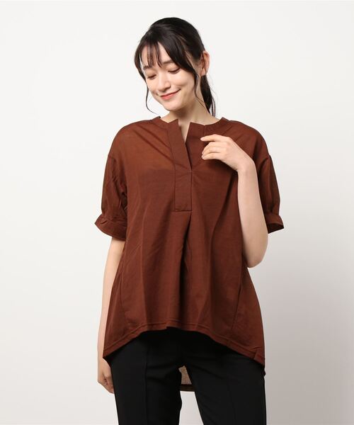 BELLUNA PLUS(ベルーナ)の「シアー素材タックデザインブラウス(シャツ/ブラウス・レディース・ネイビー/カーキ/テラコッタ・MEDIUM/LARGE/X-LARGE)」の10枚目の写真