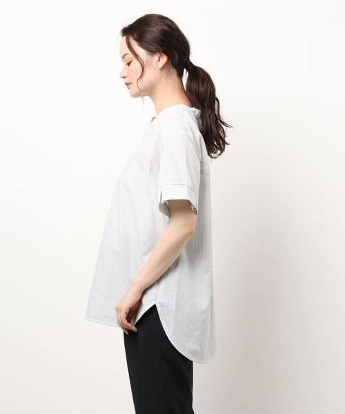 fleur by mint breeze(フルールバイミントブリーズ)の「【M~5L】ストライプシャツ(シャツ/ブラウス・レディース・ライトグリーン/ブラウン/ネイビー・5L/3L/L/4L/LL/M)」の6枚目の写真