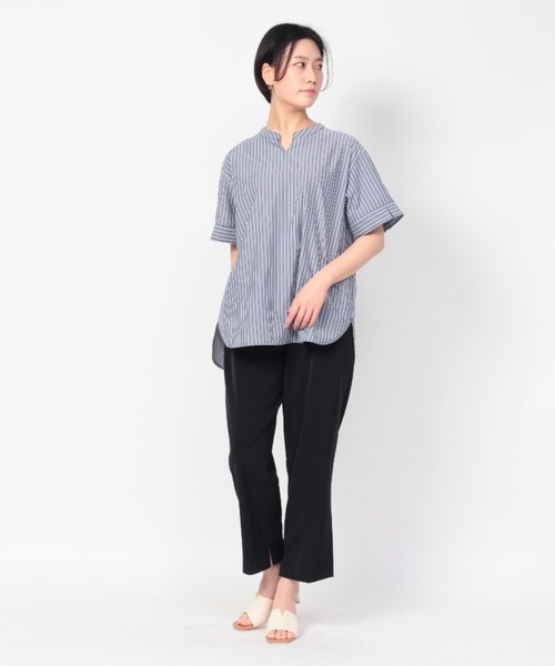 fleur by mint breeze(フルールバイミントブリーズ)の「【M~5L】ストライプシャツ(シャツ/ブラウス・レディース・ライトグリーン/ブラウン/ネイビー・5L/3L/L/4L/LL/M)」の13枚目の写真