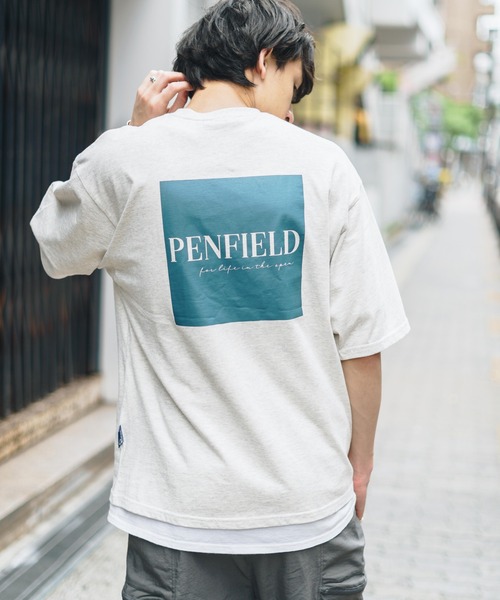 PEN FIELD（ペンフィールド）の「オーバーサイズ PENFIELD ペンフィールド スクエアパネルロゴバックプリント半袖Tシャツ 別注（Tシャツ/カットソー・メンズ・ホワイト/オートミール/ネイビー/ブルー/ホワイト系/グリーン/ブラック/チャコール・M/L/XL）」の6枚目の写真