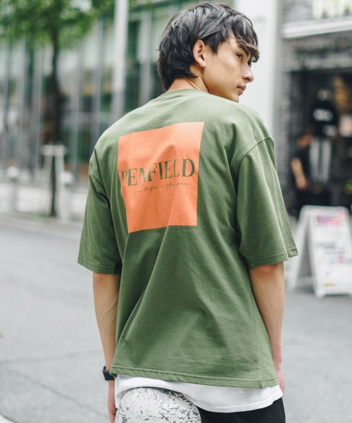 PEN FIELD（ペンフィールド）の「オーバーサイズ PENFIELD ペンフィールド スクエアパネルロゴバックプリント半袖Tシャツ 別注（Tシャツ/カットソー・メンズ・ホワイト/オートミール/ネイビー/ブルー/ホワイト系/グリーン/ブラック/チャコール・M/L/XL）」の7枚目の写真