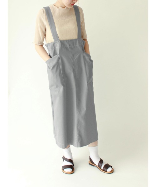 ehka sopo（エヘカソポ）の「配色ステッチジャンスカ（ジャンパースカート・レディース・ミント/ブラウン/キナリ・ﾌﾘ-）」の3枚目の写真