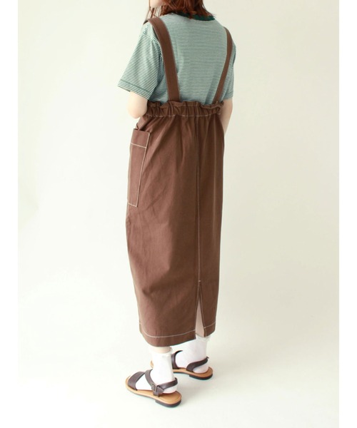 ehka sopo（エヘカソポ）の「配色ステッチジャンスカ（ジャンパースカート・レディース・ミント/ブラウン/キナリ・ﾌﾘ-）」の7枚目の写真